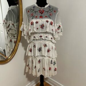 Zara White Midi Sundress with Flutter Sleeves and Embellishments